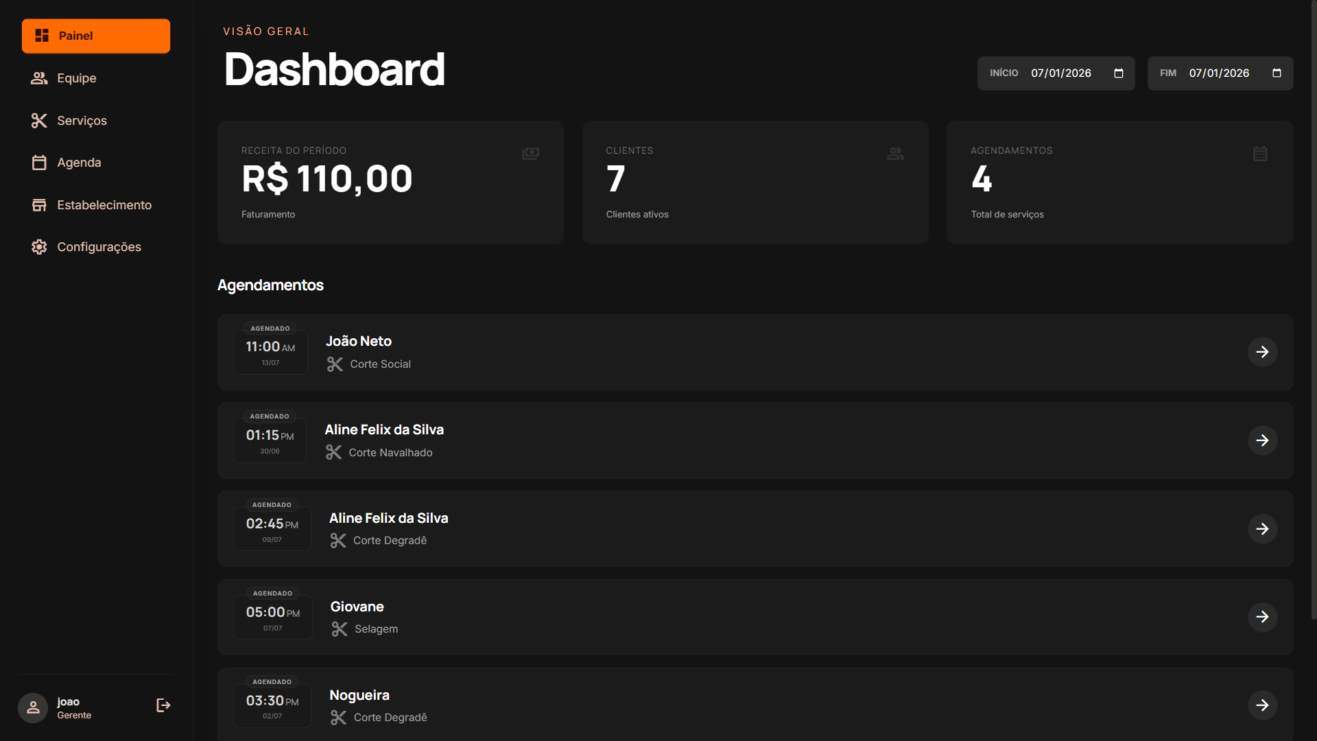 Demonstração do Dashboard 1